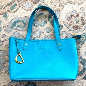Ralph Lauren Turquoise Leather Tote w/Gold Details